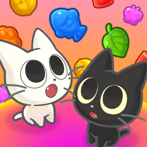 キャットポップンマッチのメインビジュアル：白猫と黒猫が描かれたアイキャッチ